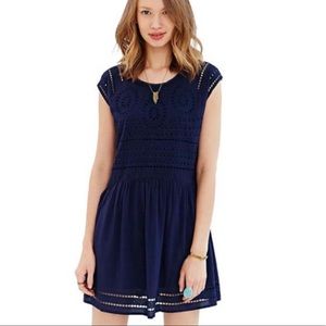 Urban Outfitters Ecote Navy Blue Eyelet Dress (M)
